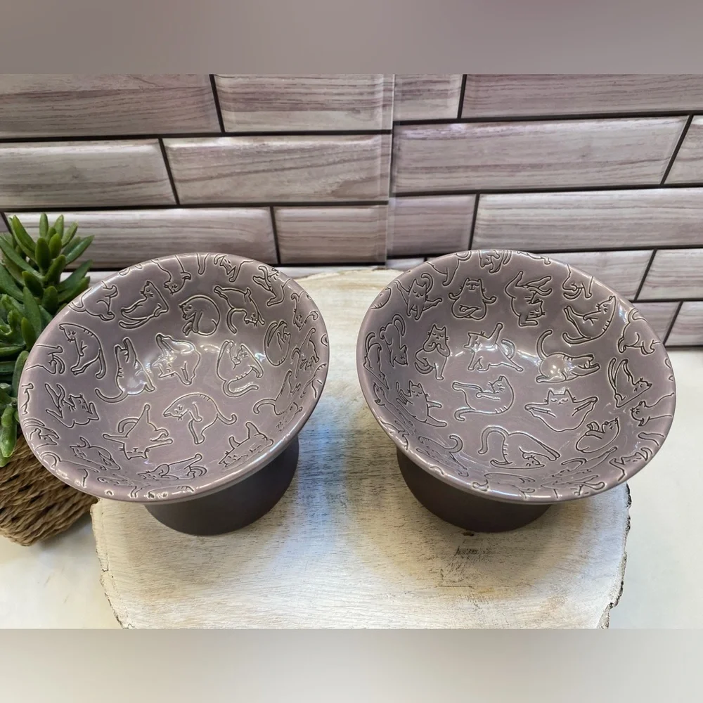 Signature 🐱 🐾 (2)Yoga cat screen embossed Elevated cat bowl Ancient Purple New
